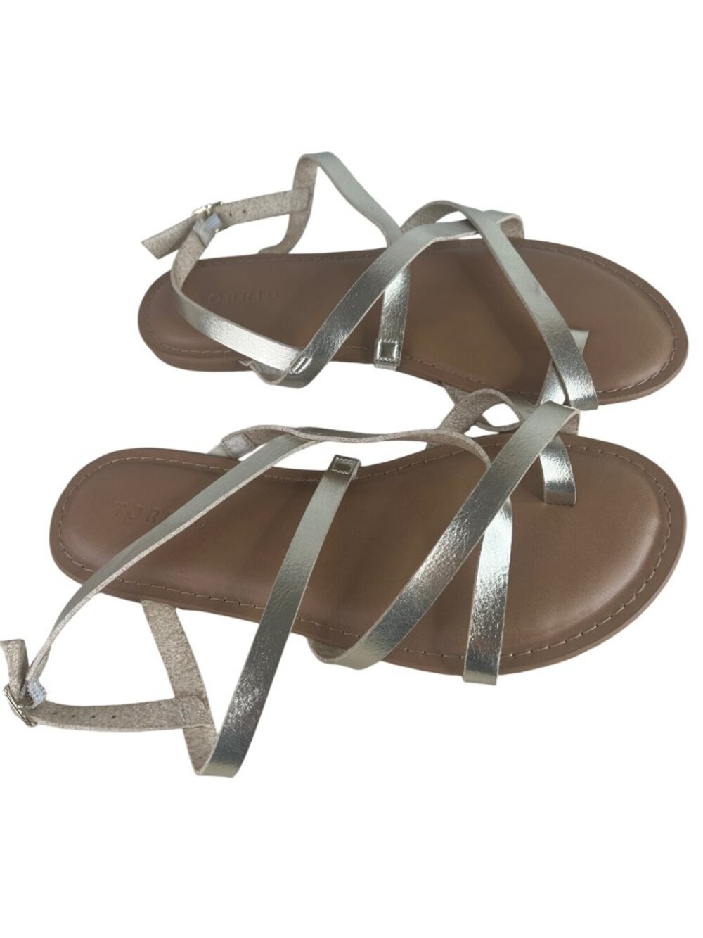 Torrid Metallic Silver Strappy Sandals With Adjustable Ankle Strap Size 8.5WW